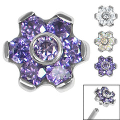 view all Titanium Claw Set CZ 7 Jewelled Flower for Internal Thread shafts in 1.2mm body jewellery