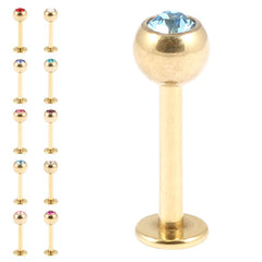 view all Zircon Titanium Jewelled Labrets 1.2mm (Gold colour) body jewellery
