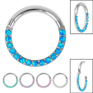 Titanium Hinged Pave Set Synth Opal Eternity Clicker Ring