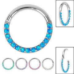 view all Titanium Hinged Pave Set Synth Opal Eternity Clicker Ring body jewellery