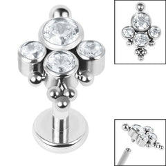 view all Titanium Internally Threaded Labrets 1.2mm - Titanium Bezel Set 4 Jewelled Asia body jewellery