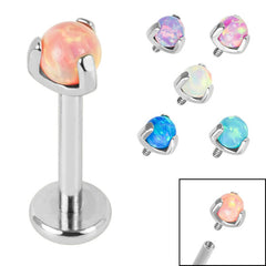 view all Titanium Internally Threaded Labrets 1.2mm - Titanium Claw Set Synth Opal Ball body jewellery