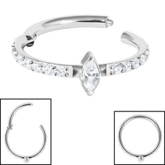 view all Titanium Marquise Pave Set Jewelled Edge Hinged Clicker Ring body jewellery