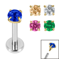 view all Titanium Internally Threaded Labrets 1.2mm - Gold Titanium Claw Set Round CZ Jewel body jewellery