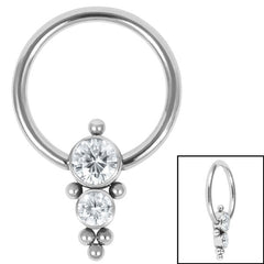 view all Titanium BCR with Titanium Clip In Titanium Bezel Set 2 Jewelled Asia body jewellery