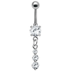 Belly Bar - Claw Set CZ Jewelled with Claw Set Triple Jewelled Charm