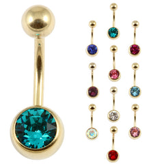 view all Zircon Titanium Jewelled Belly Bars (Gold colour) body jewellery