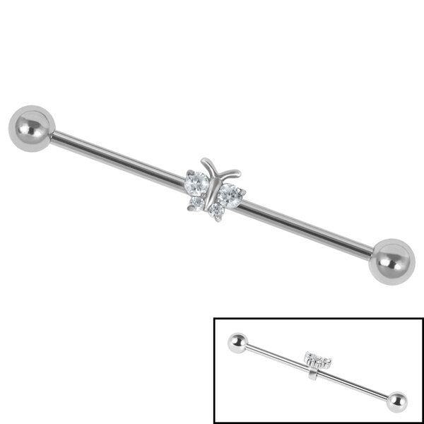 Steel Claw Set Jewelled Butterfly Industrial Scaffold Barbell IND59
