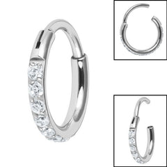 view all Titanium 1.6mm Pave Set Jewelled Edge Hinged Clicker Ring body jewellery