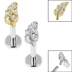 view all Titanium Internally Threaded Labrets 1.2mm - Steel Claw Set Jewelled Leaf body jewellery