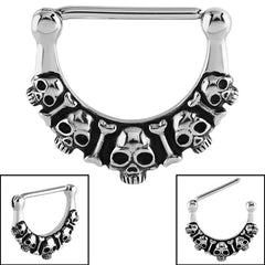 Steel Skull and Bones Nipple Clicker Ring