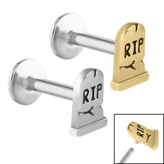 view all Titanium Internally Threaded Labrets 1.2mm - Steel RIP Headstone body jewellery