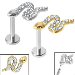 view all Titanium Internally Threaded Labrets 1.2mm - Steel Claw Set Jewelled Snake body jewellery