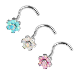 view all Titanium Claw Set Synth Opal Flower Nose Stud body jewellery