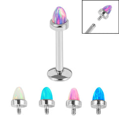 view all Titanium Internally Threaded Labrets 1.2mm - Titanium Bezel Set Synth Opal Cone body jewellery