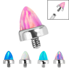 view all Titanium Bezel Set Synth Opal Cone for Internal Thread shafts in 1.6mm. Also fits Dermal Anchor body jewellery
