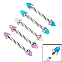 view all Titanium Internally Threaded Barbell 1.6mm - Titanium Bezel Set Synth Opal Cones body jewellery