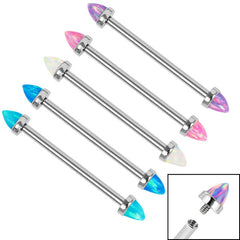 view all Titanium Internally Threaded Industrial Scaffold Bars 1.6mm - Titanium Bezel Set Synth Opal Cones body jewellery