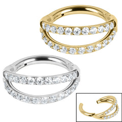 view all Titanium Double Jewelled Band Hinged Clicker Ring body jewellery