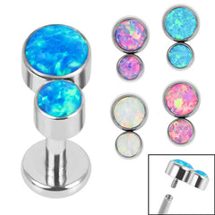 view all Titanium Internally Threaded Labrets 1.2mm - Titanium Bezel Set Duo Synth Opal body jewellery