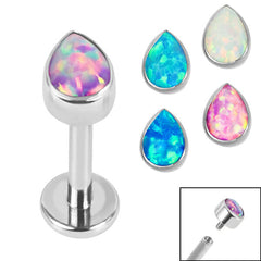 view all Titanium Internally Threaded Labrets 1.2mm - Titanium Bezel Set Synth Opal Pear body jewellery
