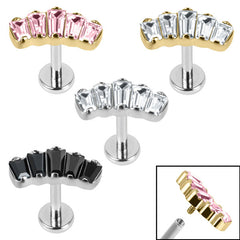 view all Titanium Internally Threaded Labrets 1.2mm - Titanium Five Jewelled Art Deco Baguette Fan body jewellery