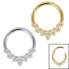 view all Steel Claw Set Jewelled Laurel Hinged Clicker Ring body jewellery