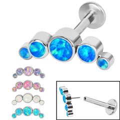 view all Titanium Threadless Labrets - Titanium (Bend-fit) (Infinity) Bezel Set 5 Opal Crescent body jewellery