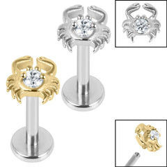 view all Titanium Internally Threaded Labrets 1.2mm - Steel Jewelled Crab body jewellery