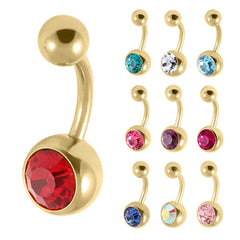view all Gold Titanium Jewelled Belly Bars body jewellery