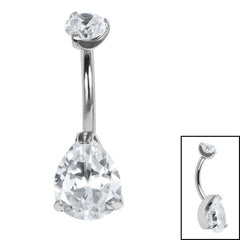view all Belly Bar - Titanium Internal Thread Claw Set Jewelled Pear body jewellery