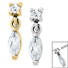 view all Steel Jewelled Solitaire with Marquise Drop Gem for Internal Thread shafts in 1.2mm body jewellery