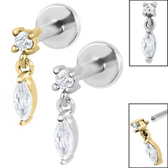 view all Titanium Internally Threaded Labrets 1.2mm - Steel Solitaire with Marquise Drop Gem body jewellery