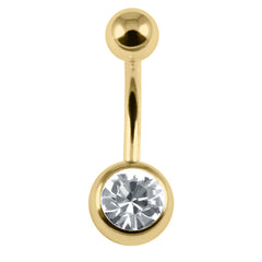 view all Gold Steel Single Jewelled Belly Bar body jewellery