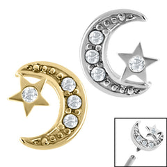 view all Steel Jewelled Half Moon and Star for Internal Thread shafts in 1.2mm body jewellery
