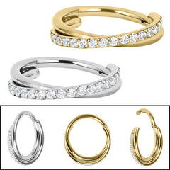 view all Titanium Pave Set Jewelled Crossover Hinged Clicker Ring body jewellery