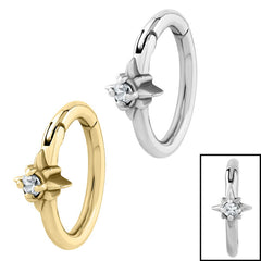 view all Steel Jewelled 8 Point Star Hinged Clicker Ring body jewellery