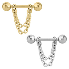 view all Steel Double Chain Nipple Bar body jewellery
