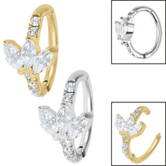 view all Steel 3 Jewel Marquise Fan Hinged Clicker Ring body jewellery