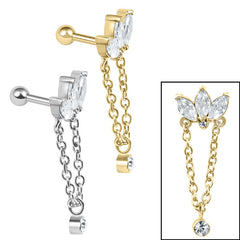 view all Steel Marquise Fan Chain Drop Solitaire Micro Bar body jewellery