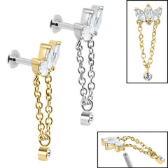 view all Titanium Internally Threaded Labrets 1.2mm - Steel Marquise Fan Chain Drop Solitaire body jewellery
