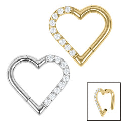view all Titanium Pave Set Jewelled Heart Hinged Clicker Ring body jewellery