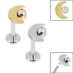 view all Titanium Internally Threaded Labrets 1.2mm - Titanium Crescent Moon and Jewel body jewellery