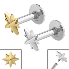 view all Titanium Internally Threaded Labrets 1.2mm - Steel Shiny 8 Point Star body jewellery