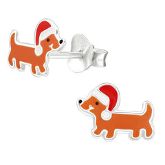 Sterling Silver Christmas Dachshund Ear Stud Earrings