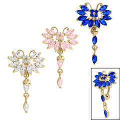 view all Belly Bar - Gold Steel Claw Set Marquise Jewelled Butterfly body jewellery