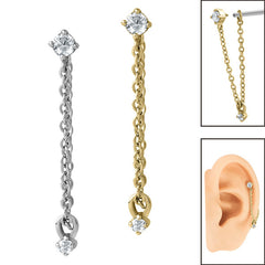 view all Steel Piercing Connection Chain with Drop Gem for Internal Thread shafts in 1.2mm body jewellery