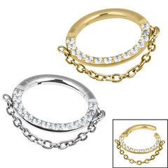 view all Titanium Hinged Pave Set Eternity Single Chain Clicker Ring body jewellery