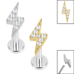 view all Titanium Internally Threaded Labrets 1.2mm - Titanium Jewelled Lightning Bolt body jewellery