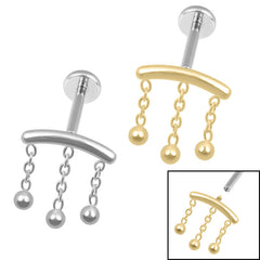 view all Titanium Internally Threaded Labrets 1.2mm - Titanium 3 Ball Chain Drop body jewellery